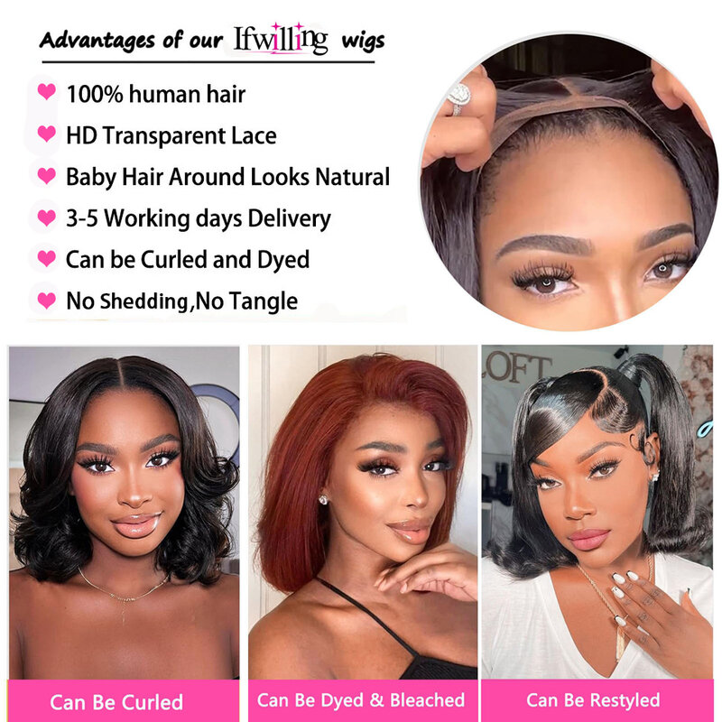 13X4 Bob Wig Bone Straight Bob Wig Lace Front Human Hair Wigs For Women HD Transparent Lace Frontal Wig