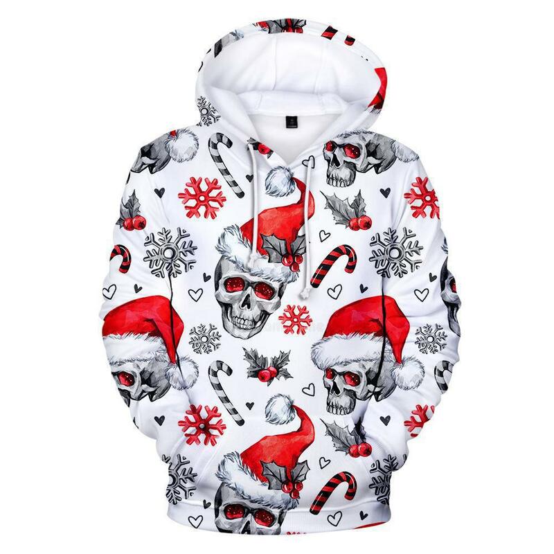 Camisola com capuz de impressão digital para homens e mulheres, chapéu do Natal, cervos do Natal, outono e inverno