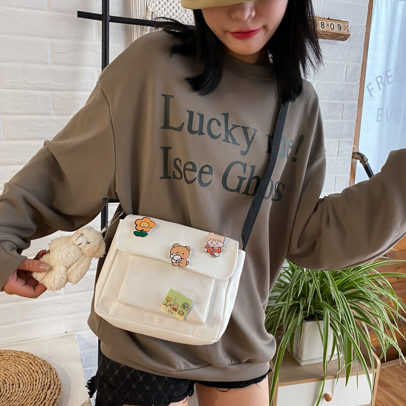 Bolso pequeño de lona para mujer, bolsa Diagonal Harajuku japonés, bolso de hombro para chica estudiante salvaje, bolso para mujer 2022