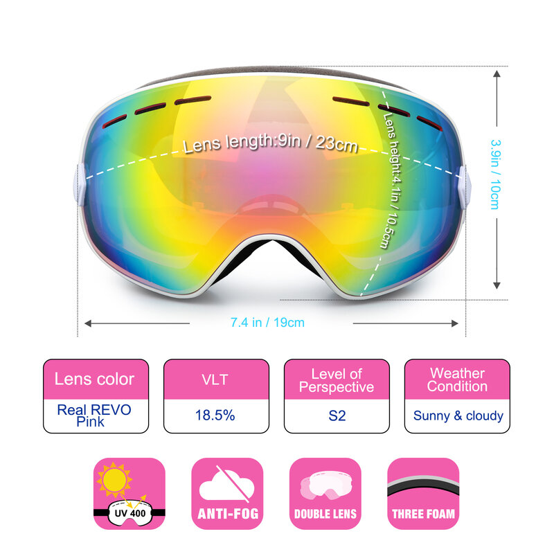 Occhiali da sci per uomo e donna, lenti a doppio strato, OTG antiappannamento, occhiali da neve per sport invernali per lo sci e lo snowboard