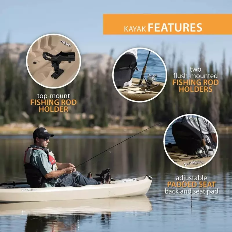 Fishing Kayak, flush mounted fishing pole holders,f uv-protected high-density Polyethylene, Fishing Kayak