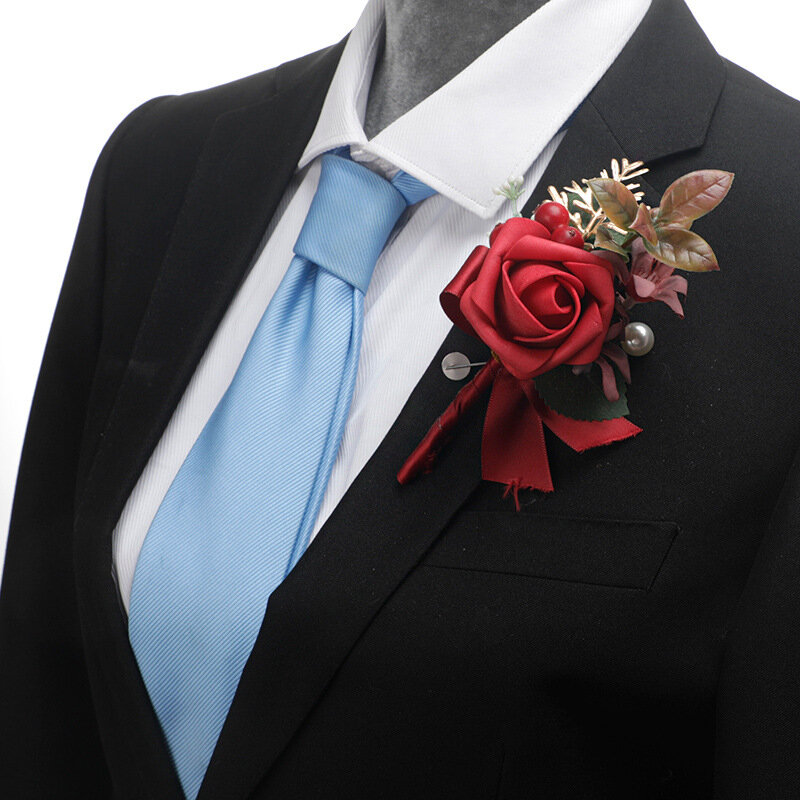 2 sztuk Groom PE róża Boutonniere dla mężczyzn Handmade Groomsmen stanik moda kwiat ślub formalne festiwal Prom Party Decor