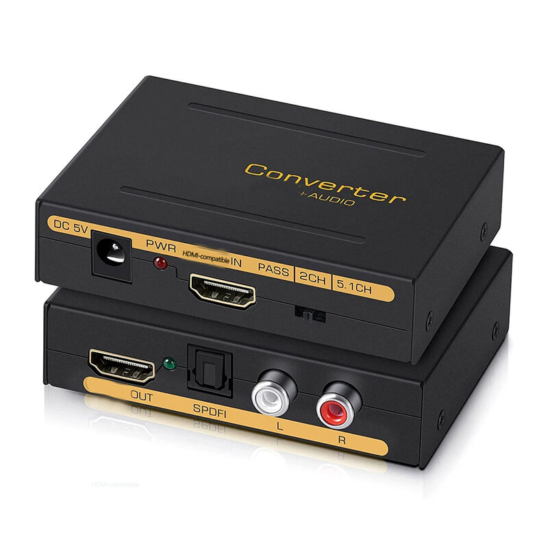 Conversor de Extrator de Áudio para Fire Stick, Suporte 3D, HDCP2.2, 18 GBPS, HD para HD + Áudio, SPDIF, RCA L/R Stereo