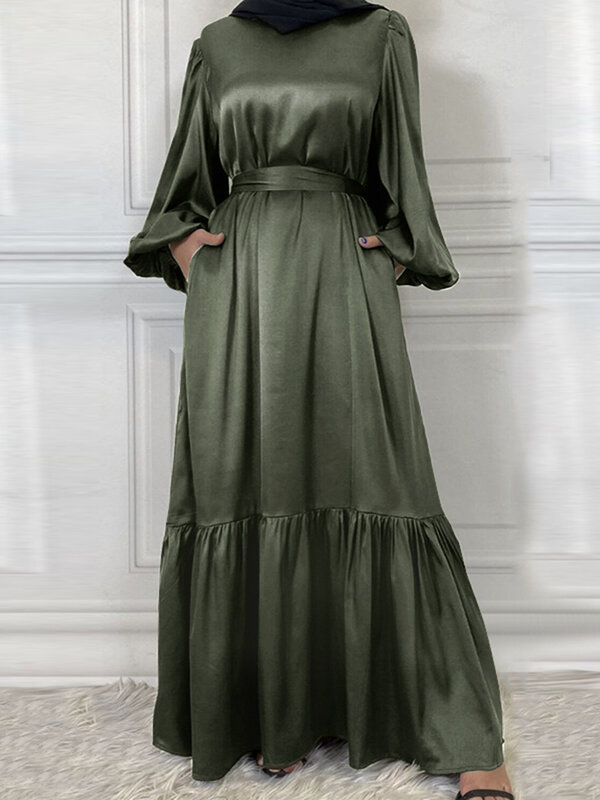 ZANZEA-vestido de satén Abaya Hijab de manga larga para mujer, vestido musulmán de Dubái, para fiesta, Primavera