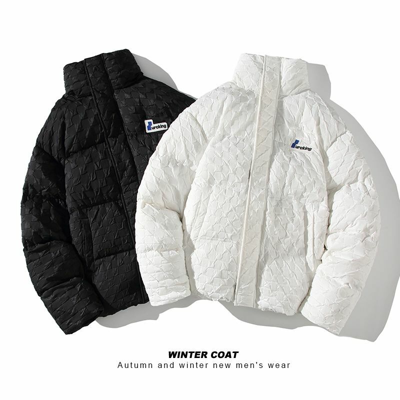 Winter Coat Men Loose Stand Collar High Street American Cotton-padded Jacket Label Large Size Cotton-padded Jackets New