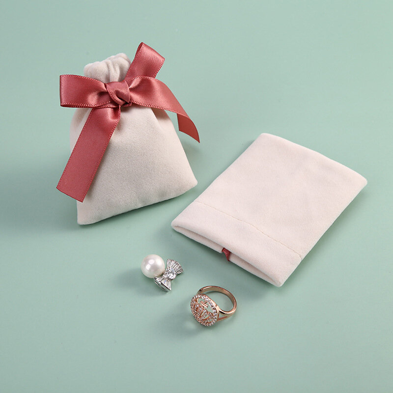 Bolsa pequeña con cordón de cinta de regalo, embalaje de joyería de terciopelo, bolsas simples de Color sólido, collar, pulsera, pendientes, bolsa de almacenamiento