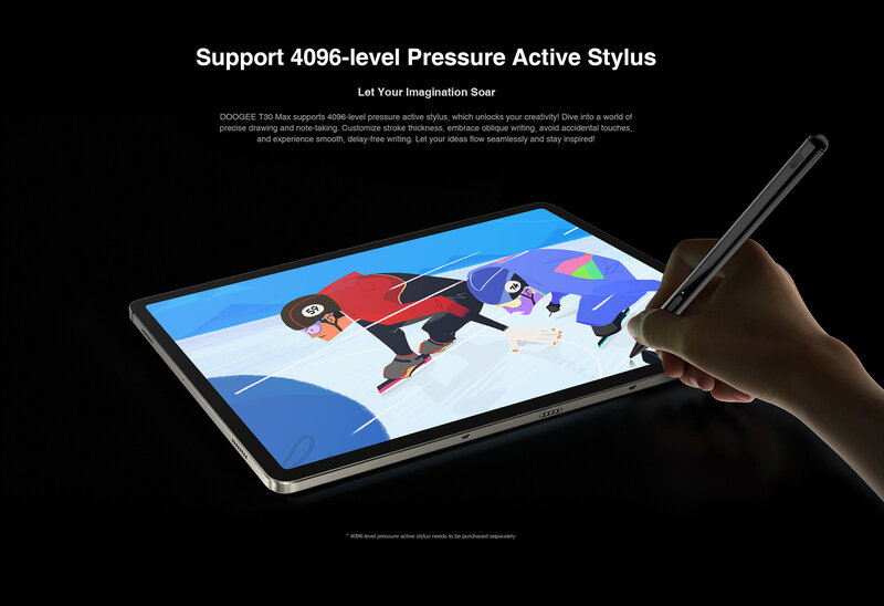 DOOGEE T30 Max Tablet 12,4 "wyświetlacz 4K 20 GB (8 + 12) + 512 GB Android 14 50 MP podwójny aparat 10800 mAh Nano Unibody ze stopu aluminium