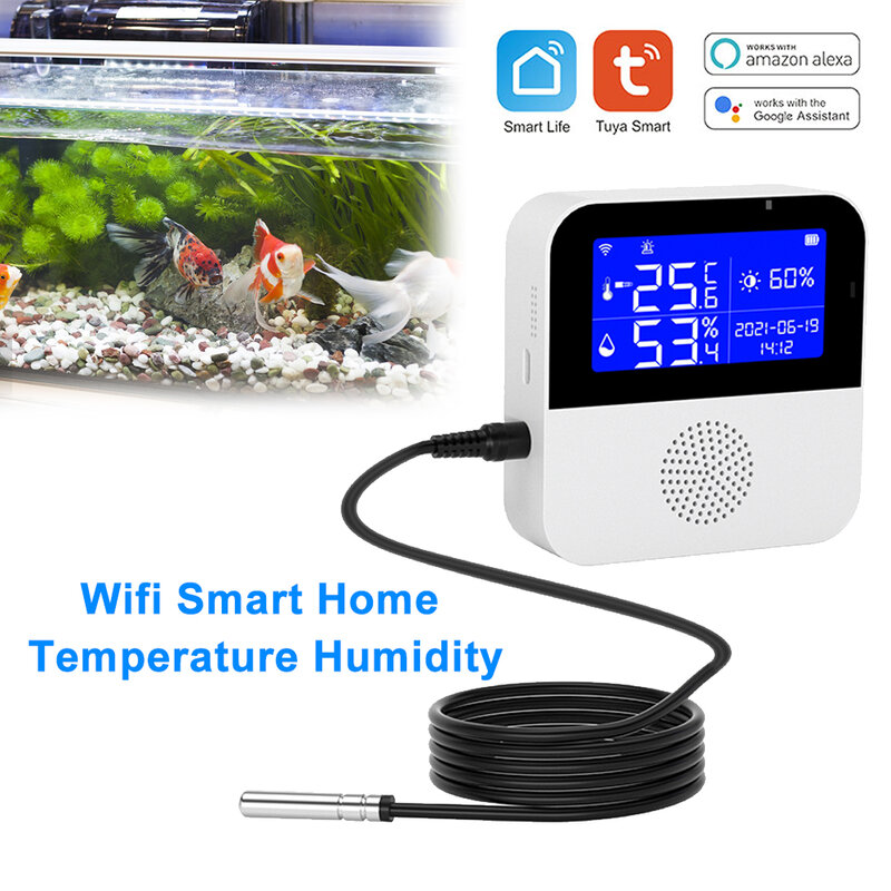 Tuya Wifi Sensor Kelembaban Suhu Keamanan Pintar Rumah Dalam Ruangan Luar Ruangan Detektor Pemantauan Higrometer untuk Tanaman Akuarium Anggur