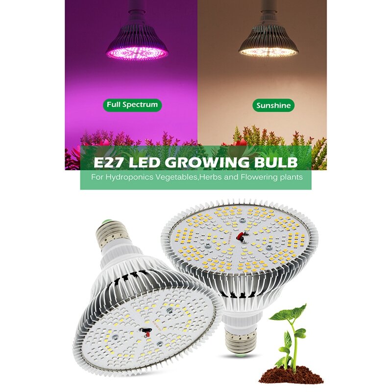 LED 식물 전구 E27 성장 전체 스펙트럼 온실 식물 조명, 꽃 램프 수경 재배, 300W 신제품