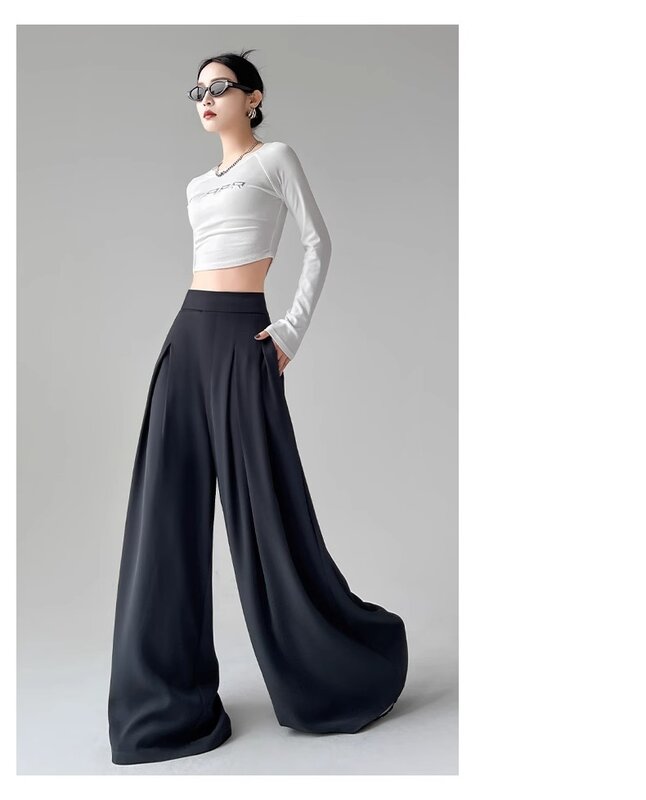 2024 na co dzień wysokie talia, moda uliczna proste spodnie koreańska moda damska szeroka nogawka luźne spodnie Y2K ubrania damskie