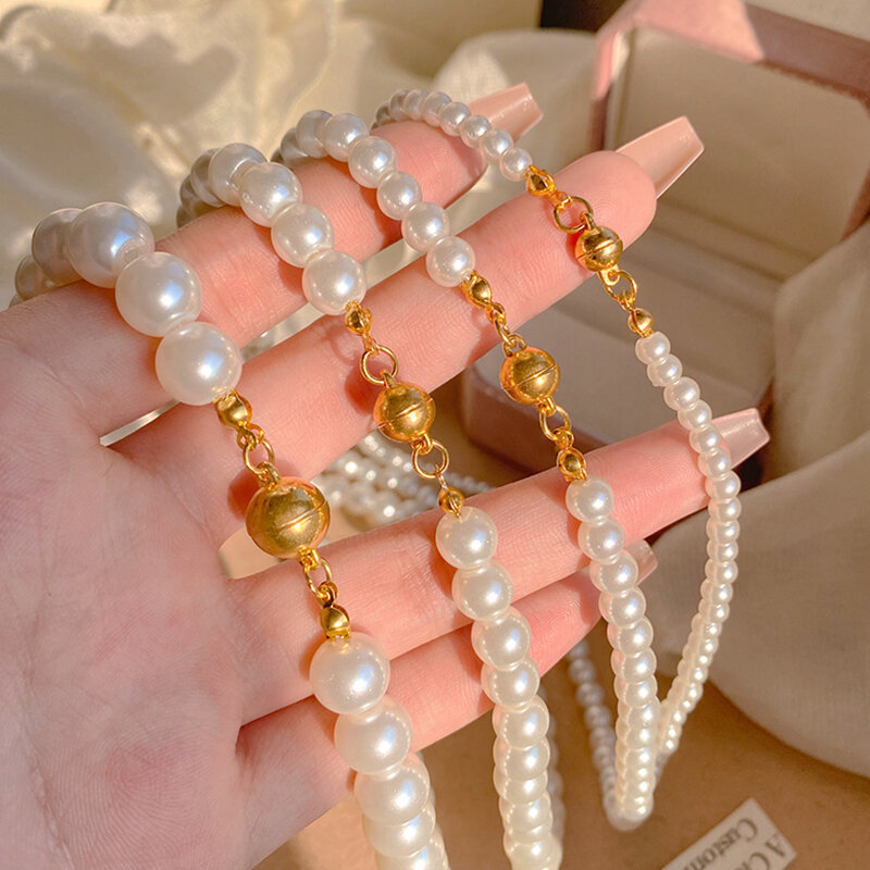 Perancis Retro 14K berlapis emas bola bulat mutiara kalung manik-manik dengan rantai kerah wanita temperamen perhiasan hadiah pesta