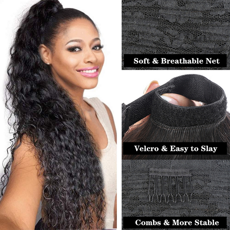 Ponytail Human Hair Wrap Around Long Deep Wave Remy Hair Extensions Malaysia Hair Extensions Clip Ins Natural Color Hairpiece