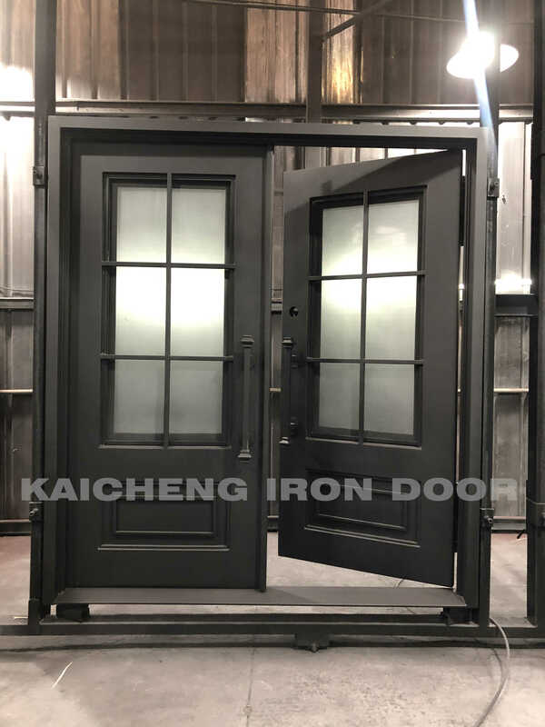 Penjualan terlaris dukungan kustomisasi besi baja Perancis pintu ayunan kaca besi tempa pintu kaca tempa pintu besi
