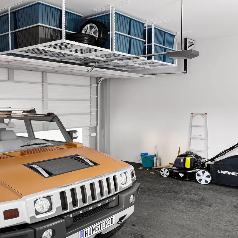 FLEXIMOUNTS 3x8 Overhead Garage Ceiling Storage Rack, Adjustable Garage Organization Systerm, Heavy Duty Metal