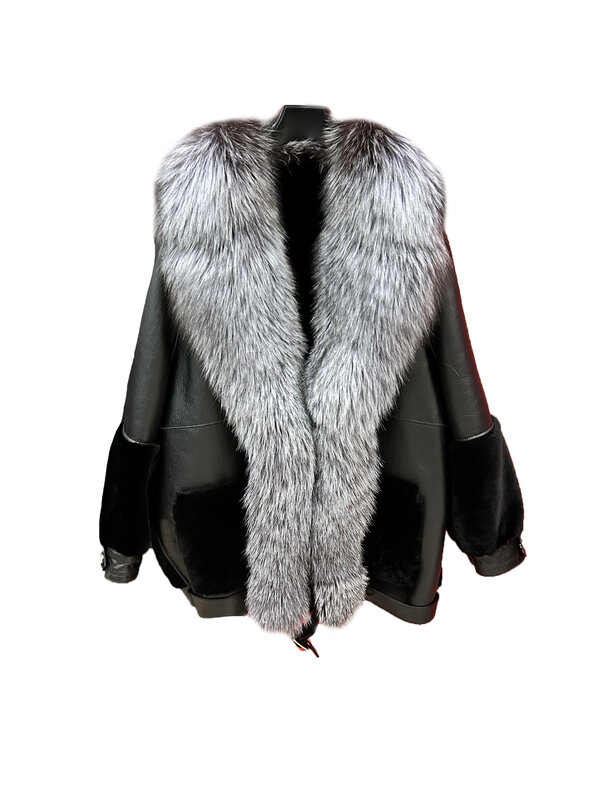 Fur coat lapel short loose version splicing double pocket design warm and comfortable 2024 winter new 0102
