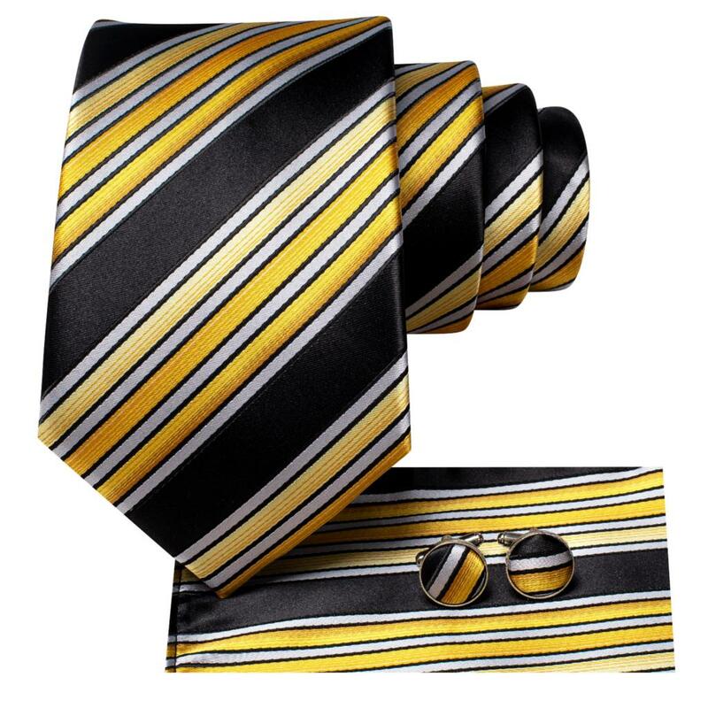 Cravate de mariage en soie à rayures jaunes et noires pour hommes, boutons de manchette pratiques, mode, fête d'affaires, livraison directe, de styliste