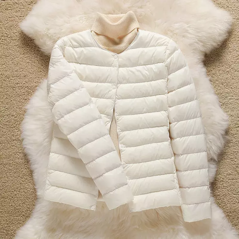 2023 nowa damska wyściółka bufiaste kurtki jesienno-zimowa Ultra lekki z białą kaczką w dół, ciepły koreański, Slim płaszcz