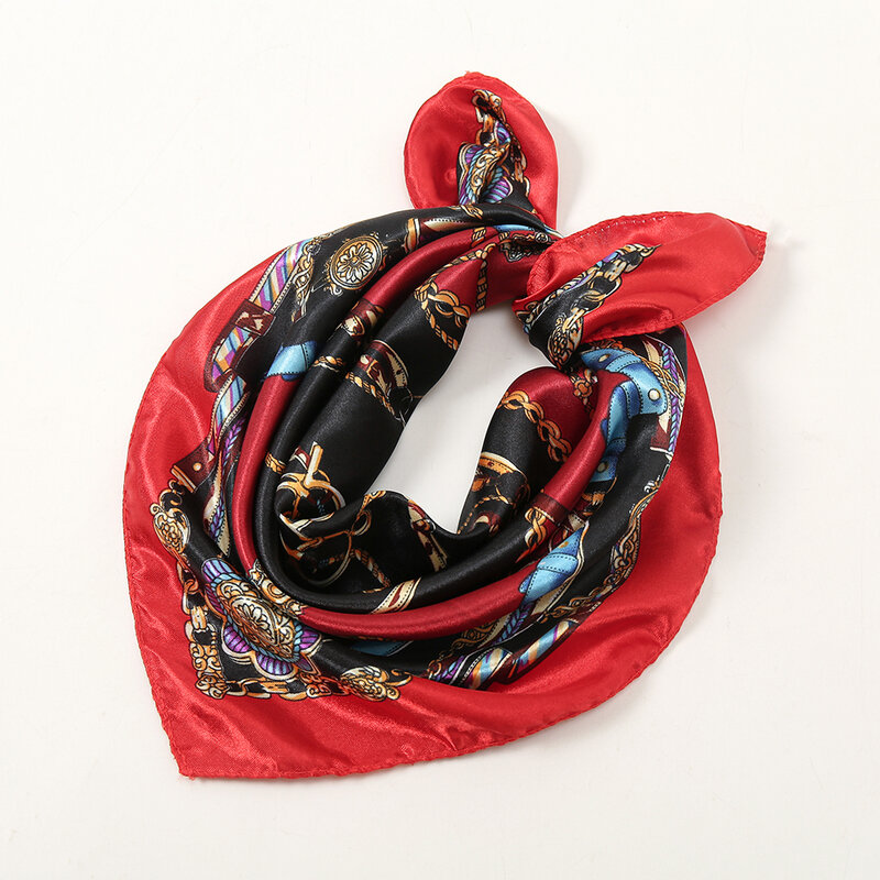 Bandeau de cheveux en soie imprimée 50x50cm, écharpe carrée pour Protection solaire, Imitation soie, carré lisse, rétro, foulard pour l'extérieur