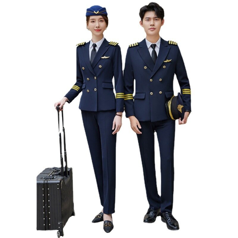 Двубортный комбинезон безопасности, деловой костюм, униформа авиационного школьного класса, стюардесса, железнодорожного класса