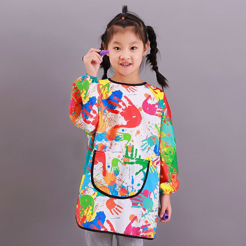 Impermeável avental com mangas compridas para crianças, bata de pintura, avental para criança, roupas com molho, presentes de 3 a 8 anos