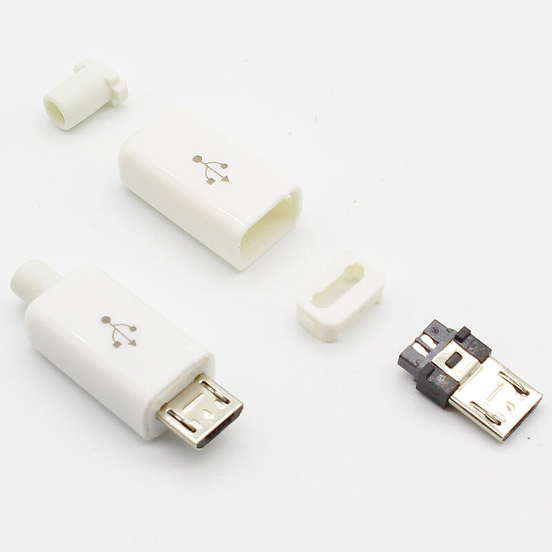 Pengisi daya konektor USB mikro 5Pin, 10 buah soket pengisian daya ekor USB 5P tipe Las 4 in 1 Putih Hitam