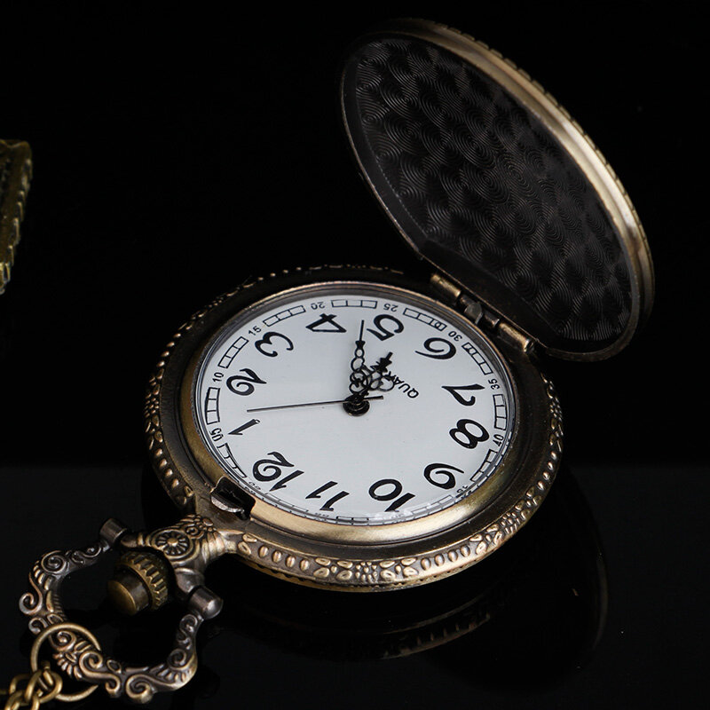 Reloj de Anime de bronce para hombre, collar de dibujos animados, esfera grande, reloj de bolsillo de cuarzo, cadena colgante para hombre