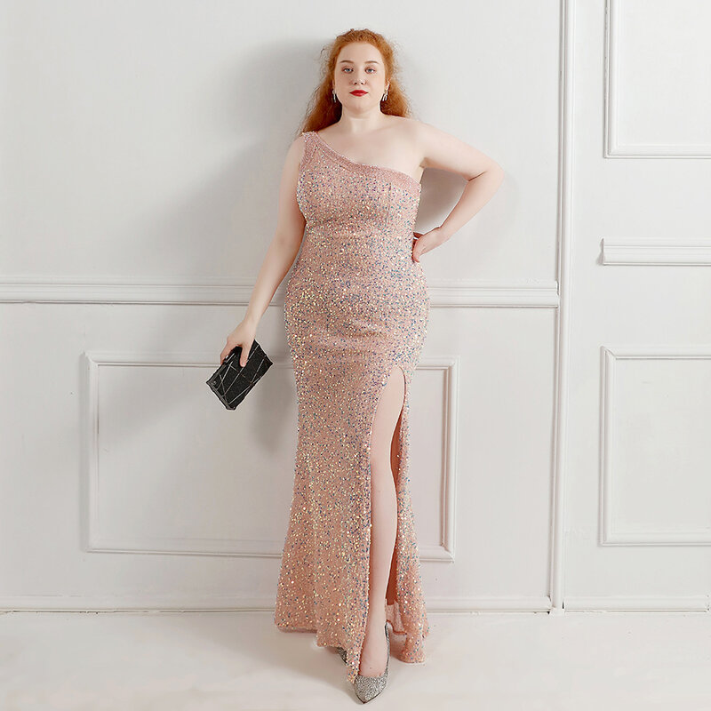 Plus Size Designer Mermaid Prom Dress Glitter Crystals Sequins One Shoulder Robe De Mariée Luxury Pageant Party Evening Gown