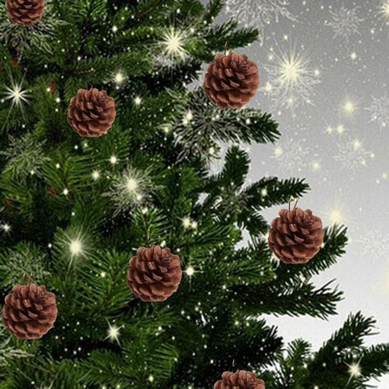 Christmas Pine Cones pingente com corda, foto adereços, Natal pendurado ornamento para quarto, grinalda de ação de graças, festa interior, 9pcs