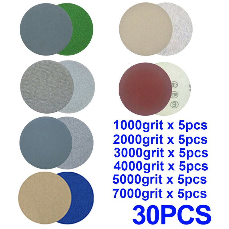 30pcs Silicon Carbide Sanding discs Waterproof 1000/2000/3000/4000/5000/7000 Grit Back Flocking Sanding Paper Tool Water Sand