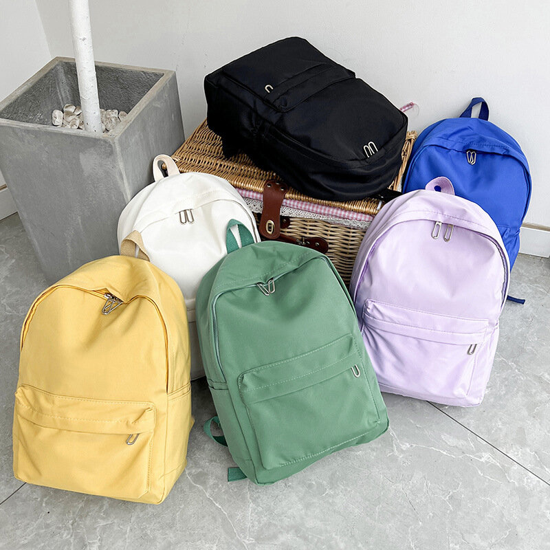 Tas punggung sekolah wanita nilon antiair kualitas tinggi untuk remaja perempuan tas bepergian pelajar tas buku warna polos
