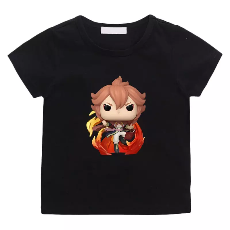 Czarna koniczyna estetyczna koszulka z motywem Anime Kawaii koszulka kreskówka urocza Manga 100% bawełniana koszula z krótkim rękawem dla chłopców/dziewcząt modna koszulka