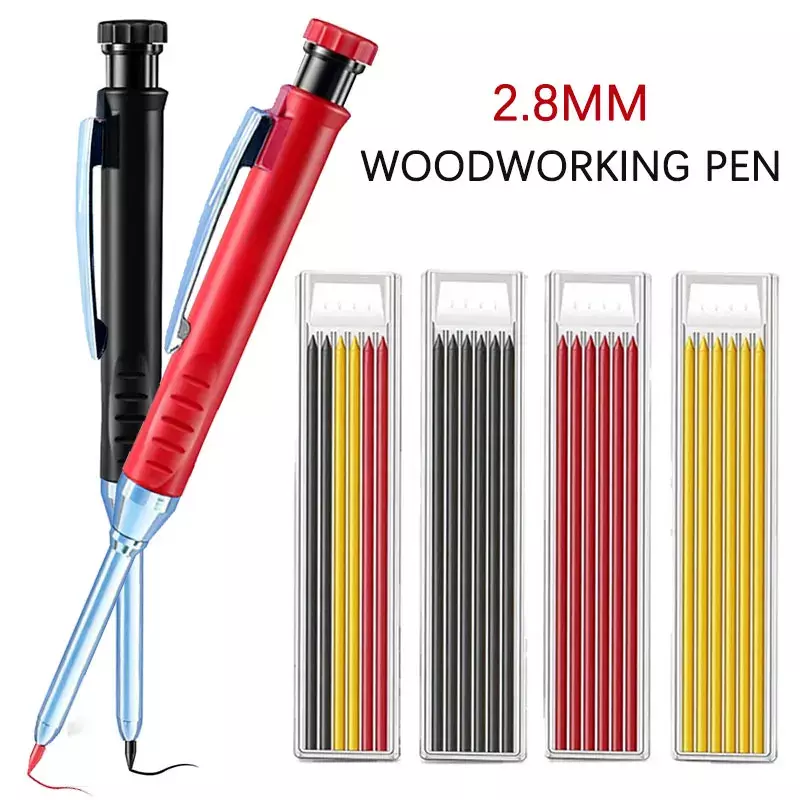 Твердый плотничный карандаш со сменным свинцом и встроенной точилкой для глубоких отверстий, механический карандаш, инструмент для нарезки, маркировки, деревообработки