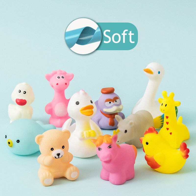 10pcs Baby Bath Toys Cute Animals Swimming Water Game Soft Rubber Float Squeeze Sound Water Shower Toys For Kids