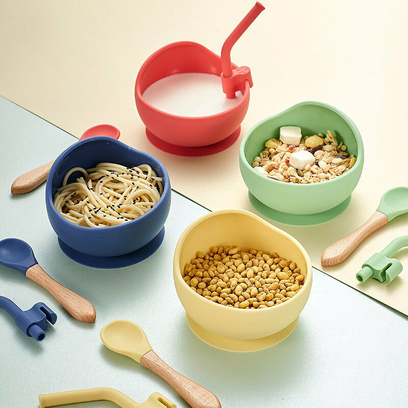 Cucchiaio in Silicone Baby Mother and Child Feeding stoviglie cucchiaio morbido per alimenti per bambini con manico in legno