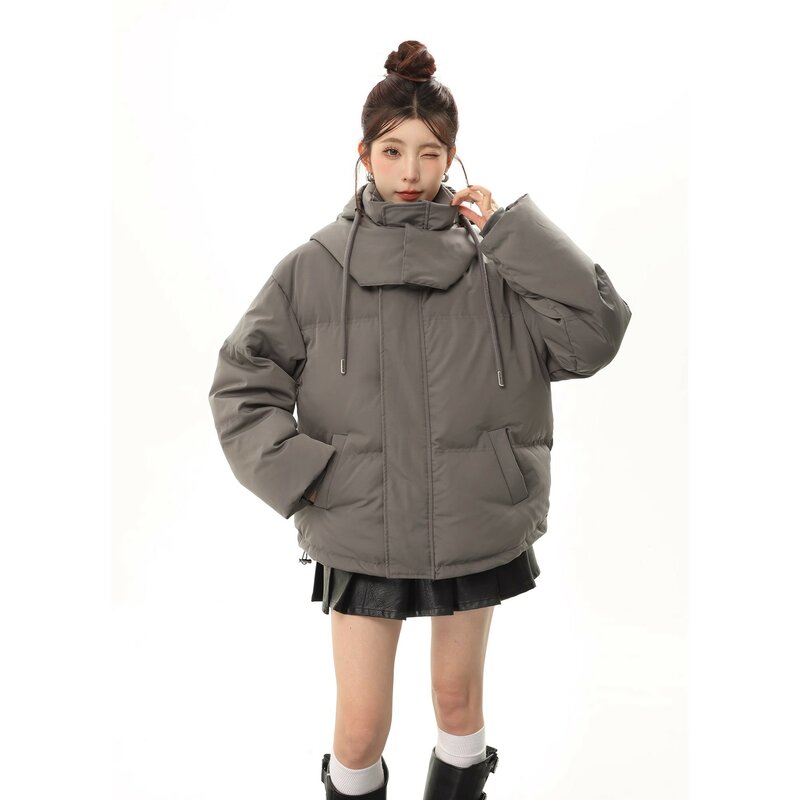 Dames Winter Gewatteerde Jas 2023 Katoenen Capuchon Effen Kleur Dikke Parka Koreaanse Mode Rits Design Casual