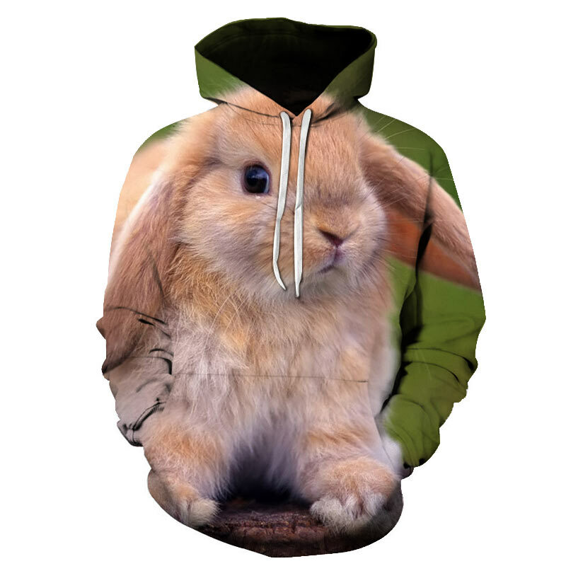 Vendita calda nuovo coniglio stampa 3d felpa con cappuccio da uomo Pullover moda abbigliamento sportivo animale Streetwear XXS-4XL