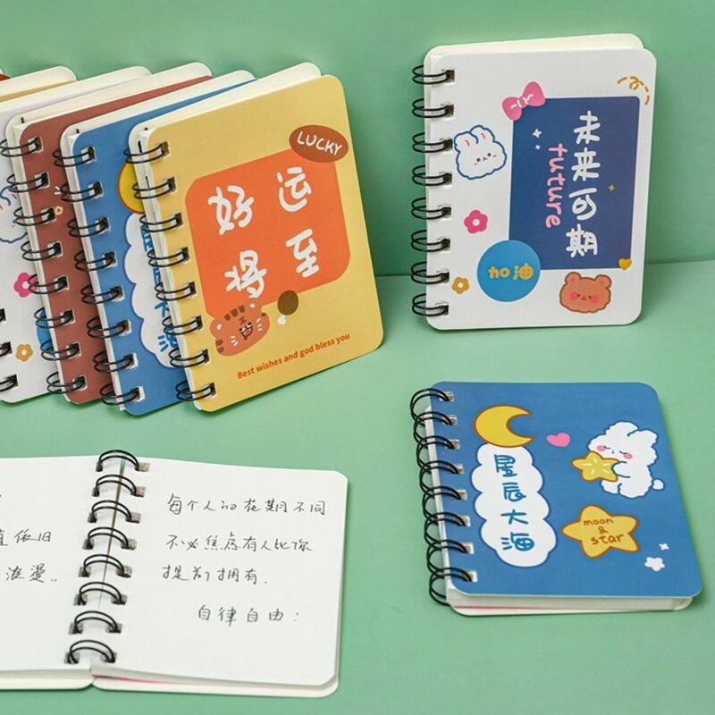 Mini Notepad bobina portátil, em branco, bonito, palavras inspiradoras, diário, livro de exercícios, escola, fonte de escritório, A7