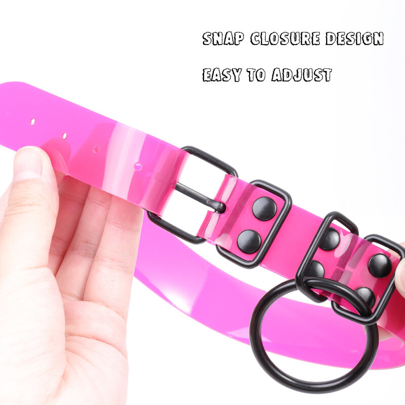 Colarinho de PVC rosa com Black Metal Panda Ring, jogo alternativo de roleplay, brinquedos sexuais para mulheres e casais, colar de decoração