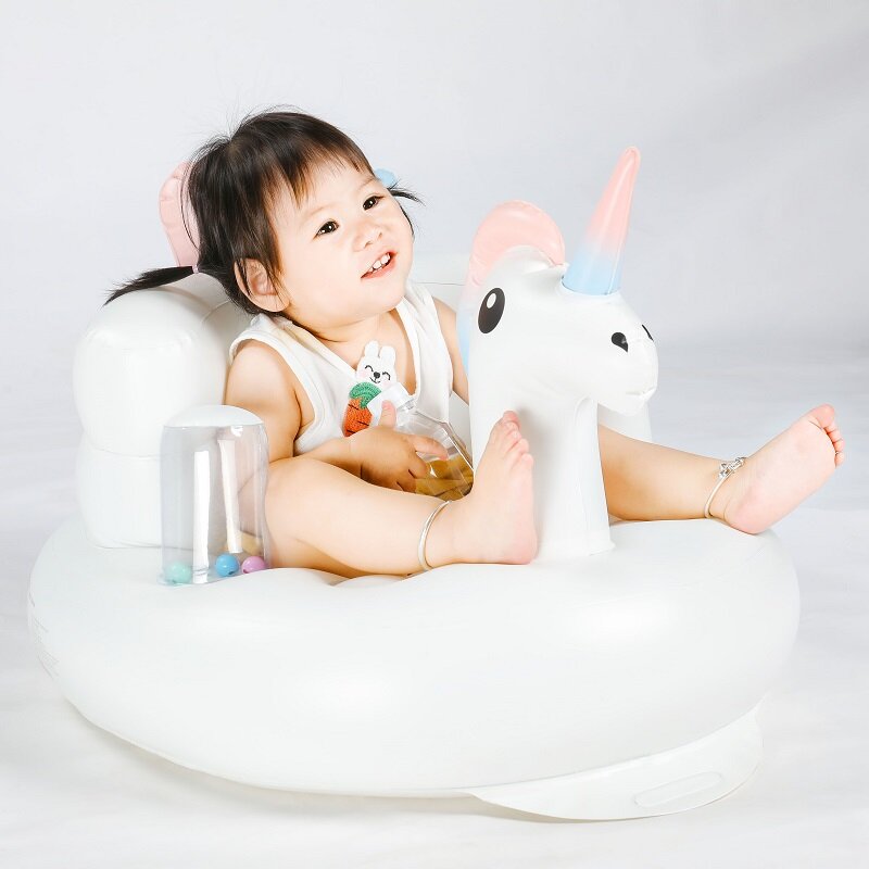 Sofá inflable de unicornio 2 en 1, silla de aprendizaje para bebé, Banco sentado, silla de comedor, asiento inflable, Círculo de natación