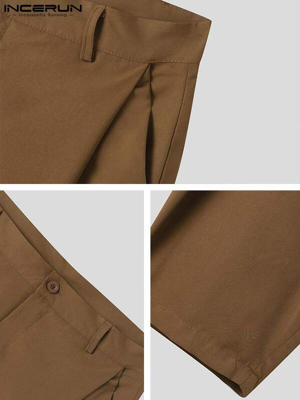 INCERUN-Calça comprida plissada cruzada masculina, calça casual masculina, calça lápis sólida que combina com tudo, moda, estilo americano, S-5XL, 2023