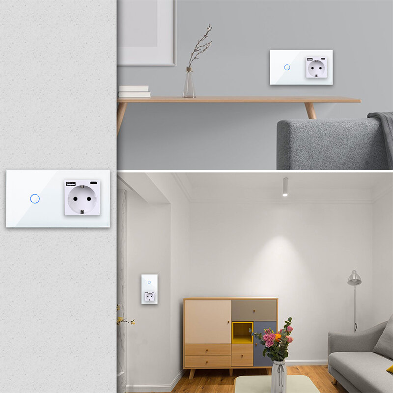 DAJIMEI Smart WiFi Touch Switch con presa USB di tipo C pannello in vetro cristallo interruttori sensore Tuya con presa per Smart Home