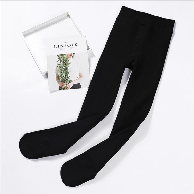 Детские Зимние флисовые утепленные танцевальные носки, танцевальные носки, теплые слитные брюки, черные, размер до XL