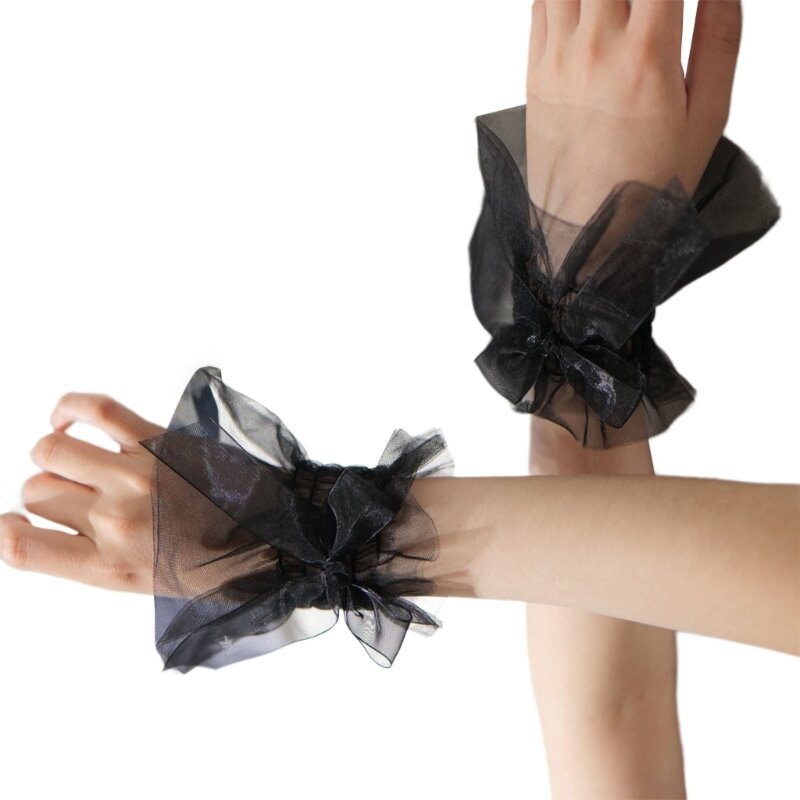 New Fairy Wrist Cuffs Detachable Elegant Wristband Flared Tulle Ruffled False Bowknot Cuffs Sweater Wristband