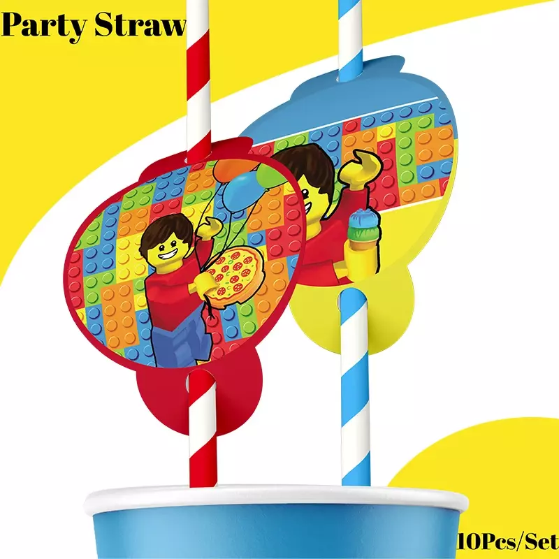 Bouwstenen Gelukkige Verjaardag Banner Feestdecoraties Papier Servies Cake Topper Latex Ballonnen Baby Shower Feestartikelen
