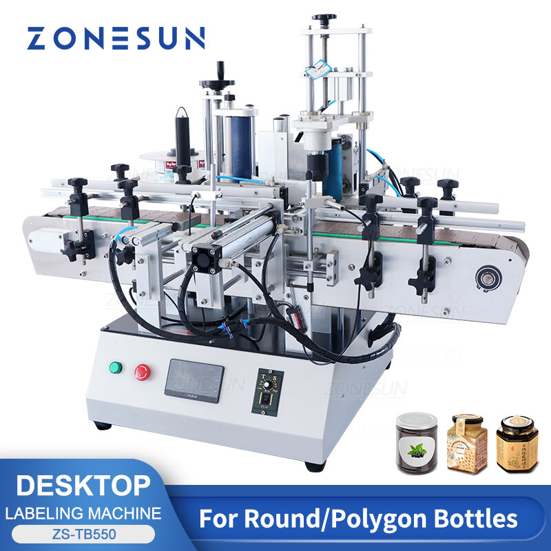 Zonesun ZS-TB550 máquina de etiquetas automática para a linha de empacotamento de vidro plástico do frasco da garrafa sextavada poligonal irregular redonda