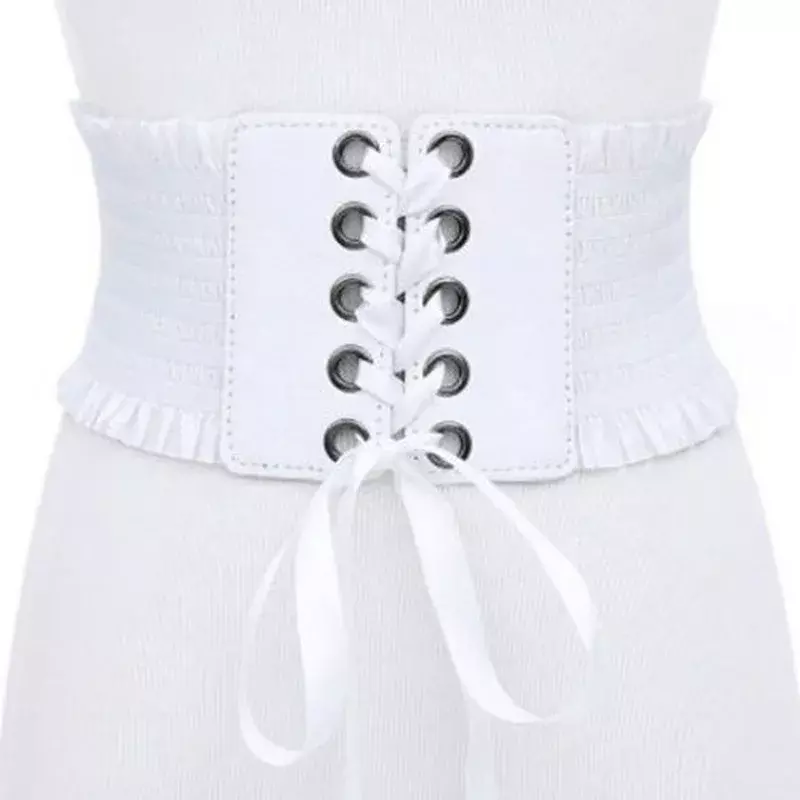 Sabuk peregangan modis wanita, ikat pinggang lebar gesper elastis rumbai, sabuk pinggang tinggi untuk wanita