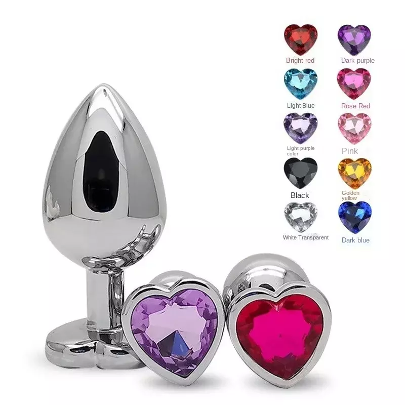 Heart Shaped Crystal Metal Butt Plug, Brinquedos Sexuais Adultos, Contas anais, Aço inoxidável, Contas anais suaves, Jogo de casal