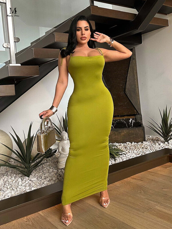 Sexy Women Camisole Dress Slim Fit Solid Color Backless Summer Elegant Lady Vintage Spaghetti Strap Maxi Dresses 2024