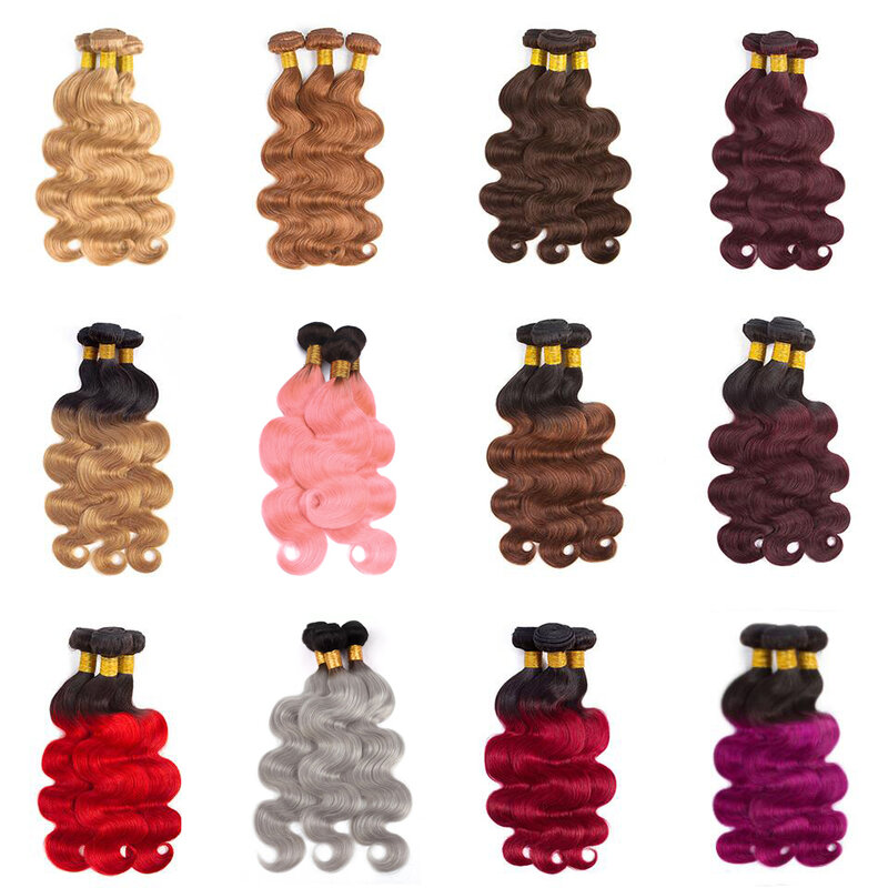 Ombre Brasileiro Cabelo Humano Weave Bundles, Extensão Do Cabelo Remy, Onda Do Corpo, Honey Blonde, T1B, 27, 99J, Deal