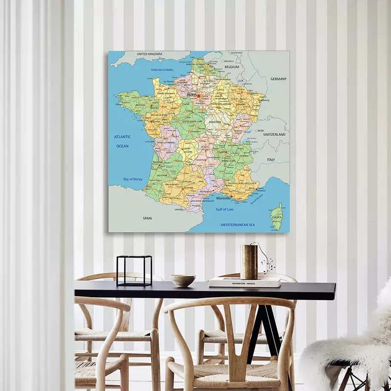 150*150cm Political Map of The France In French Non-woven Canvas Painting Wall Poster Living Room Home Decor School Supplies